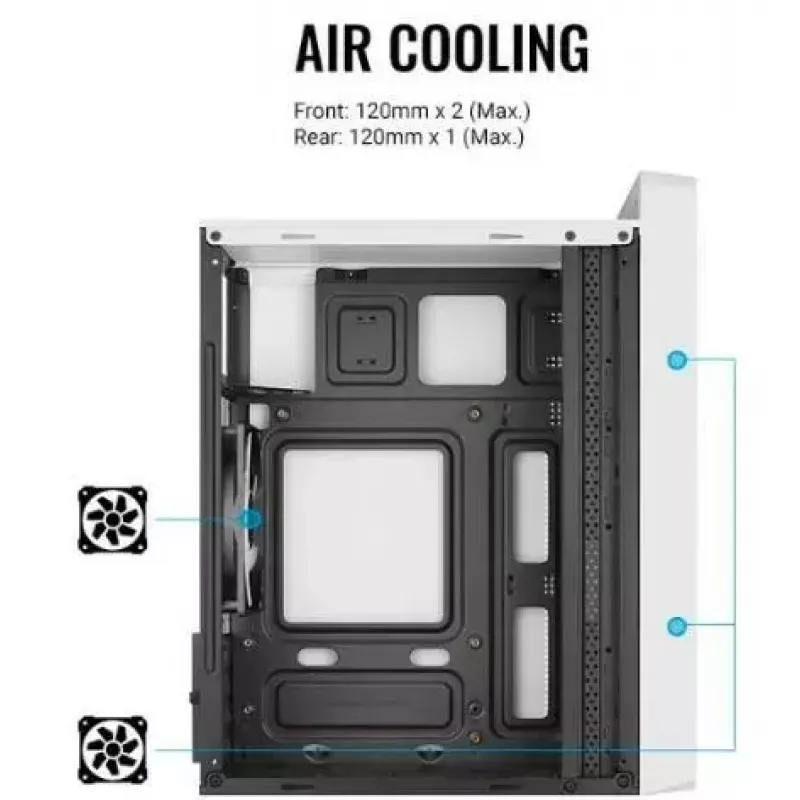 Datora korpuss AEROCOOL PGS CS-109-G-WT-v1 Mini Tornis SPCC balts — microATX, līdz 26 cm GPU, FRGB, sieta priekšpuse
