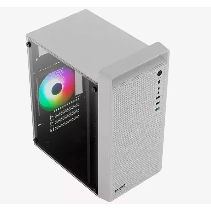 Datora korpuss AEROCOOL PGS CS-109-G-WT-v1 Mini Tornis SPCC balts — microATX, līdz 26 cm GPU, FRGB, sieta priekšpuse