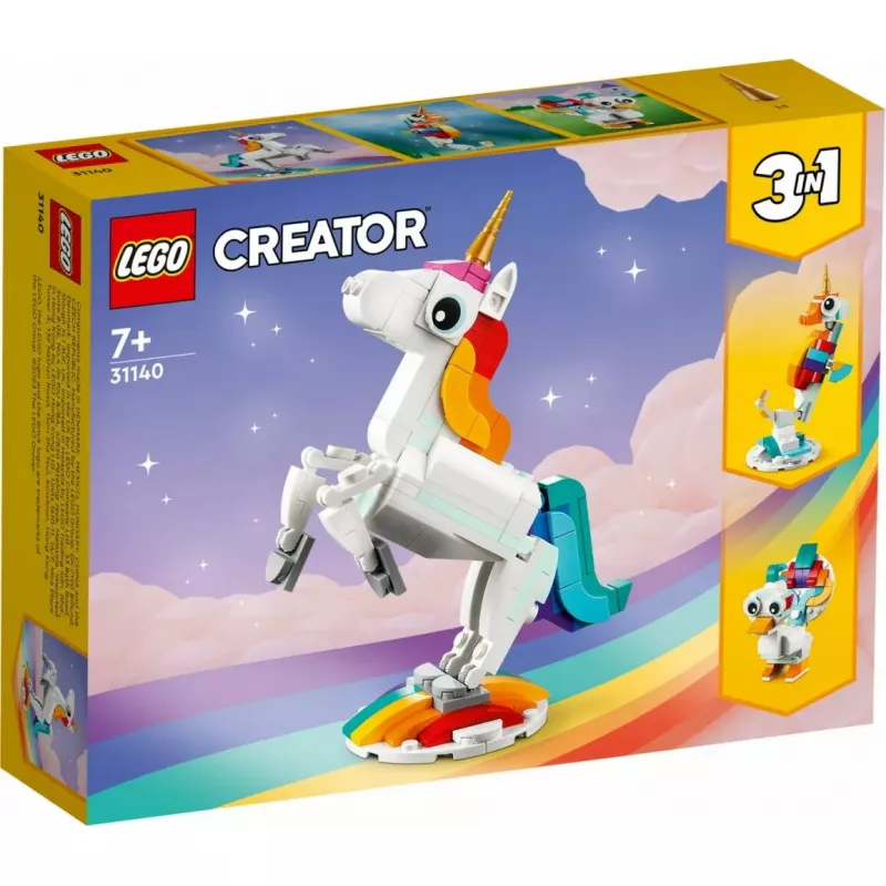 Konstruktors LEGO Creator 3in1 31140 Maģiskais vienradzis, 145 detaļas, 130 mm augstums, vecums 7+