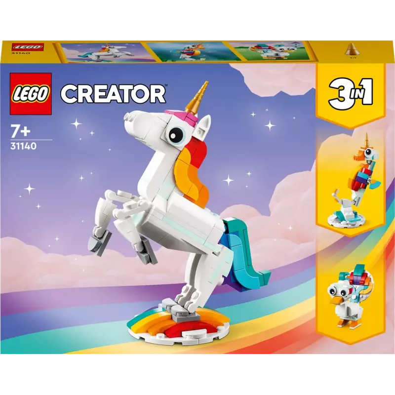 Konstruktors LEGO Creator 3in1 31140 Maģiskais vienradzis, 145 detaļas, 130 mm augstums, vecums 7+