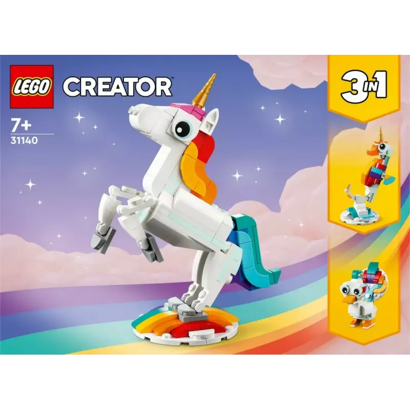 Konstruktors LEGO Creator 3in1 31140 Maģiskais vienradzis, 145 detaļas, 130 mm augstums, vecums 7+