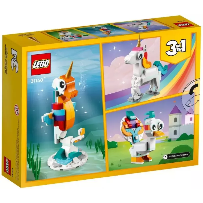 Konstruktors LEGO Creator 3in1 31140 Maģiskais vienradzis, 145 detaļas, 130 mm augstums, vecums 7+