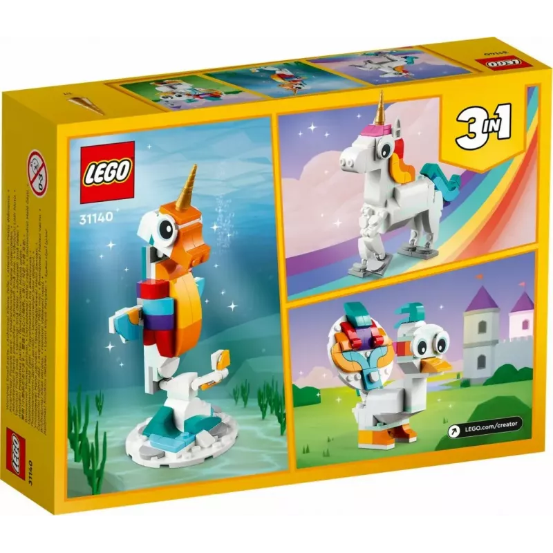 Konstruktors LEGO Creator 3in1 31140 Maģiskais vienradzis, 145 detaļas, 130 mm augstums, vecums 7+