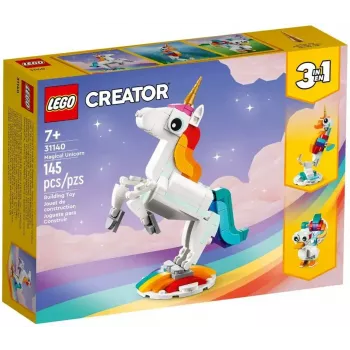 Konstruktors LEGO Creator 3in1 31140 Maģiskais vienradzis, 145 detaļas, 130 mm augstums, vecums 7+