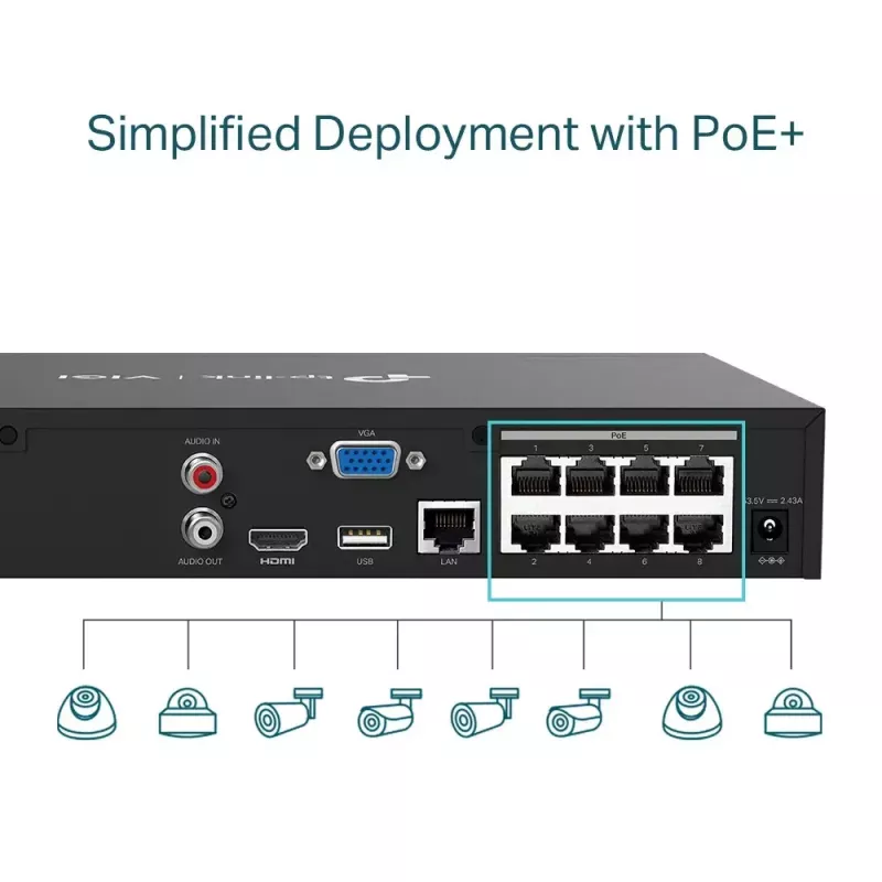 TP-Link VIGI 8 kanālu PoE+ tīkla video reģistrators