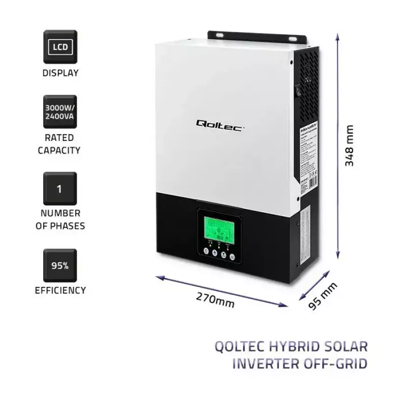 Hibrīda bezsavienojuma saules enerģijas pārveidotājs QOLTEC 3KVA 2.4kW 80A