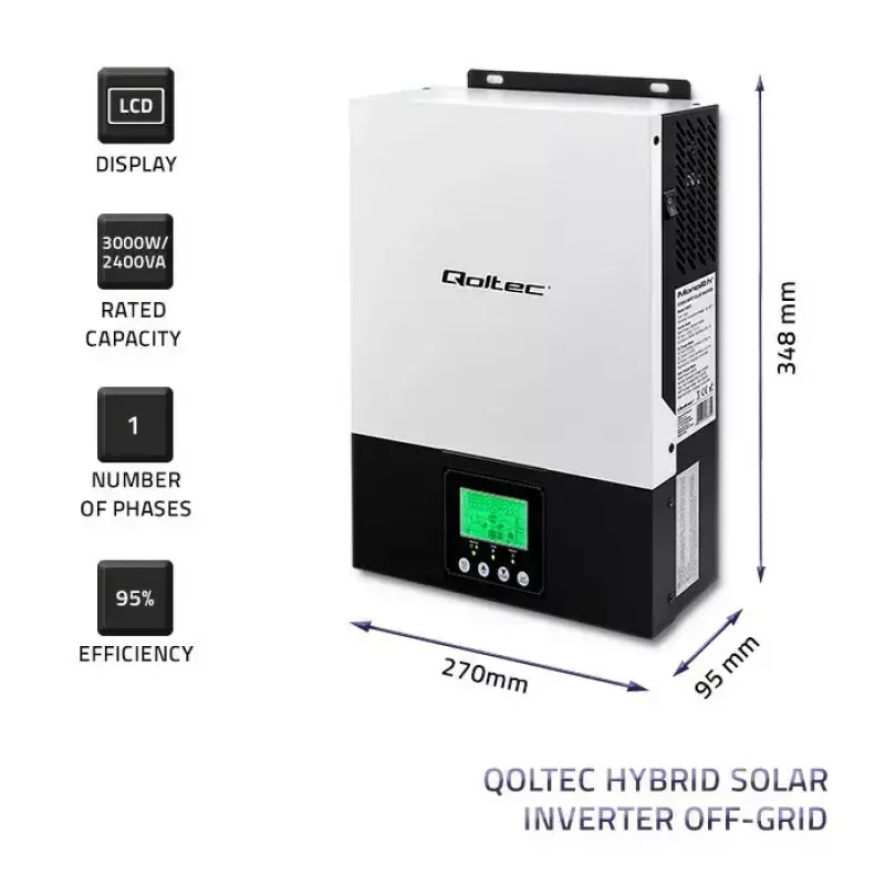 Hibrīda bezsavienojuma saules enerģijas pārveidotājs QOLTEC 3KVA 2.4kW 80A