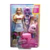 Barbie Dreamhouse Adventures lelle un aksesuāri, “Malibu” ceļojumu komplekts ar kucēnu un 10+ detaļām, ieskaitot darbspējīgu čemodānu