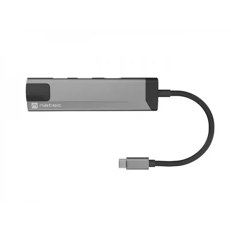 USB centrmezgls NATEC Fowler Go USB 3.2 Gen 1 Type-C nerūsējošais tērauds, 100 W PD, HDMI, Ethernet, karšu lasītājs