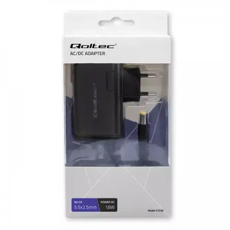 Iekštelpu strāvas adapteris Qoltec 51028 18 W melns 220–240 V