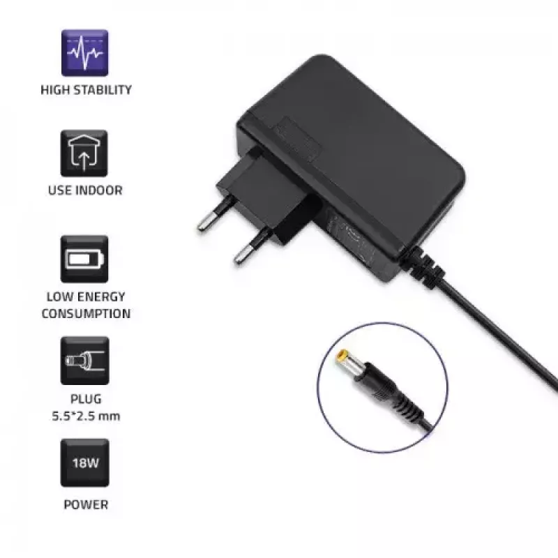 Iekštelpu strāvas adapteris Qoltec 51028 18 W melns 220–240 V