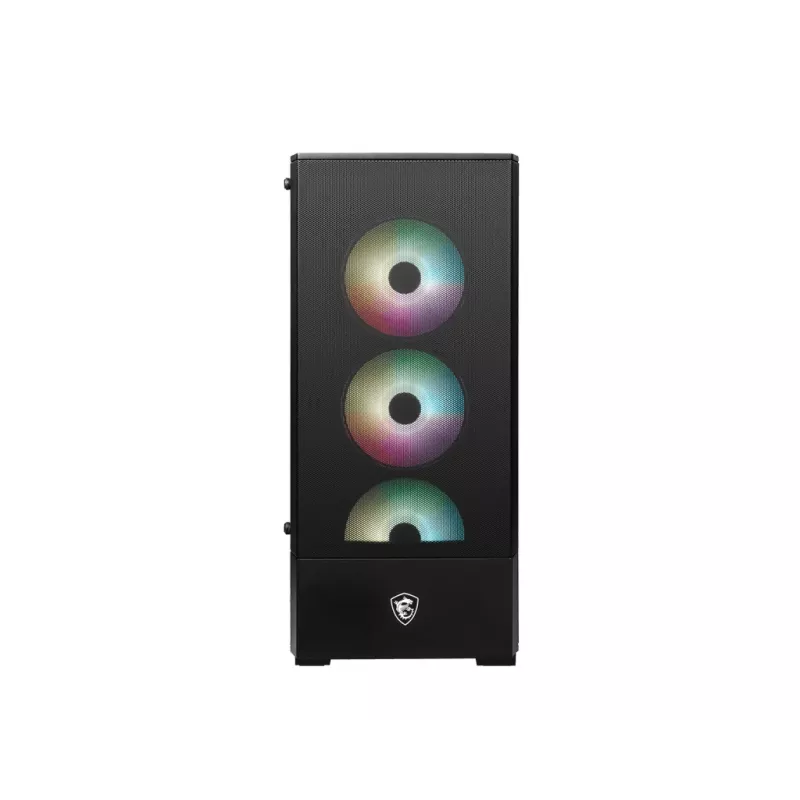 PC korpuss MSI MAG FORGE 112R Midi Tower Melns ar rūdītu stiklu, 3x120mm priekšējie ventilatori, ATX/Micro‑ATX/Mini‑ITX atbalsts