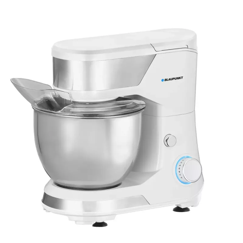 Statīva mikseris BLAUPUNKT SMM501 — 5 L nerūsējošā tērauda bļoda, 1000 W, noliecams galvas mehānisms, rotējoša vadība, balts