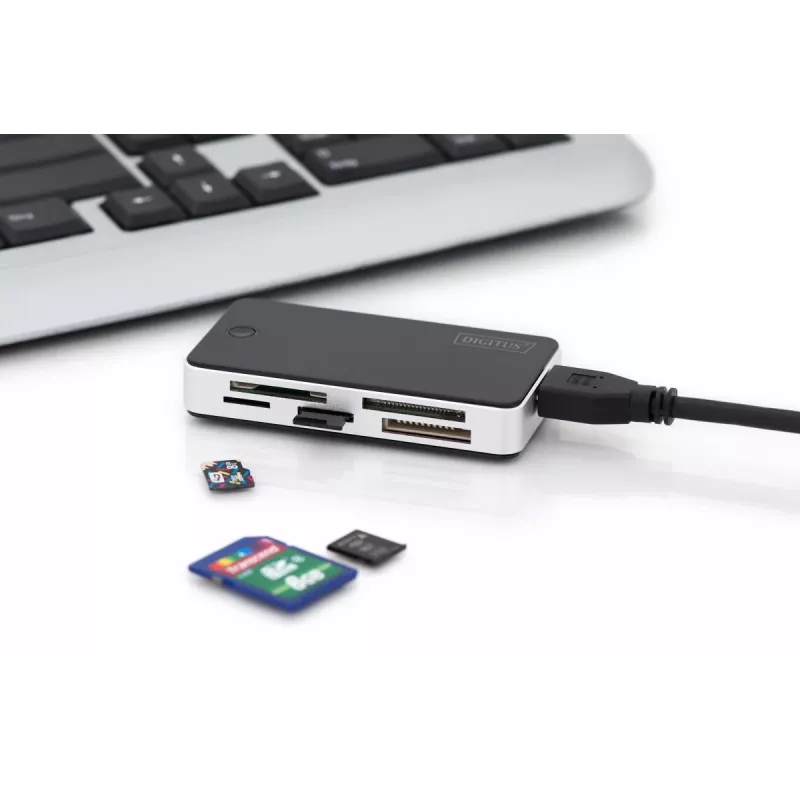 DIGITUS USB 3.0 karšu lasītājs atbalsta MS/SD/SDHC/MiniSD/M2/CF/MD/SDXC kartes 1M USB A savienojuma kabelis