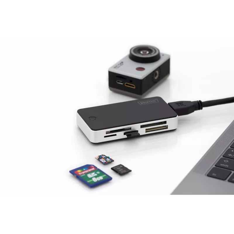 DIGITUS USB 3.0 karšu lasītājs atbalsta MS/SD/SDHC/MiniSD/M2/CF/MD/SDXC kartes 1M USB A savienojuma kabelis