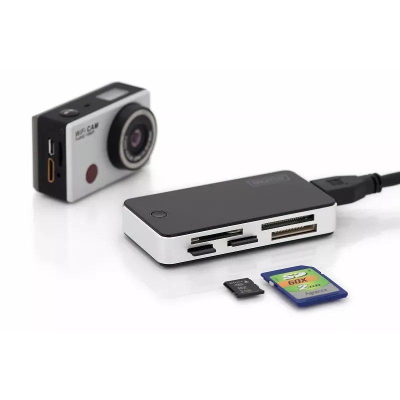 DIGITUS USB 3.0 karšu lasītājs atbalsta MS/SD/SDHC/MiniSD/M2/CF/MD/SDXC kartes 1M USB A savienojuma kabelis