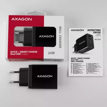 Axagon ACU-QS24 QUICK and SMART sienas lādētājs, 2x USB ports QC3.0/AFC/FCP + 5V-1.2A, 24W