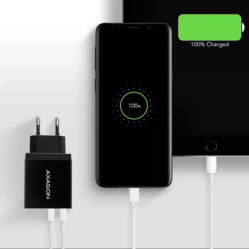 Axagon ACU-QS24 QUICK and SMART sienas lādētājs, 2x USB ports QC3.0/AFC/FCP + 5V-1.2A, 24W