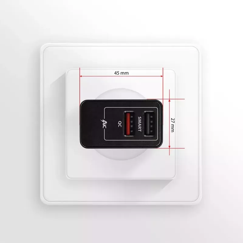 Axagon ACU-QS24 QUICK and SMART sienas lādētājs, 2x USB ports QC3.0/AFC/FCP + 5V-1.2A, 24W