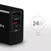 Axagon ACU-QS24 QUICK and SMART sienas lādētājs, 2x USB ports QC3.0/AFC/FCP + 5V-1.2A, 24W