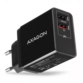 Axagon ACU-QS24 QUICK and SMART sienas lādētājs, 2x USB ports QC3.0/AFC/FCP + 5V-1.2A, 24W