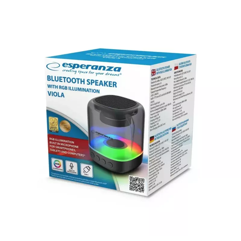Pārnēsājams skaļrunis ESPERANZA EP154, 3 W RMS, Bluetooth 5.0, MicroSD, FM, 4 h atskaņošanas laiks, melns