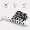 “Axagon PCEU-43RS” PCIe karte - 4x USB 5 Gbps ports, dubulta barošana, “Renesas PD720201”, SP un LP