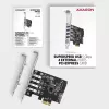 “Axagon PCEU-43RS” PCIe karte - 4x USB 5 Gbps ports, dubulta barošana, “Renesas PD720201”, SP un LP