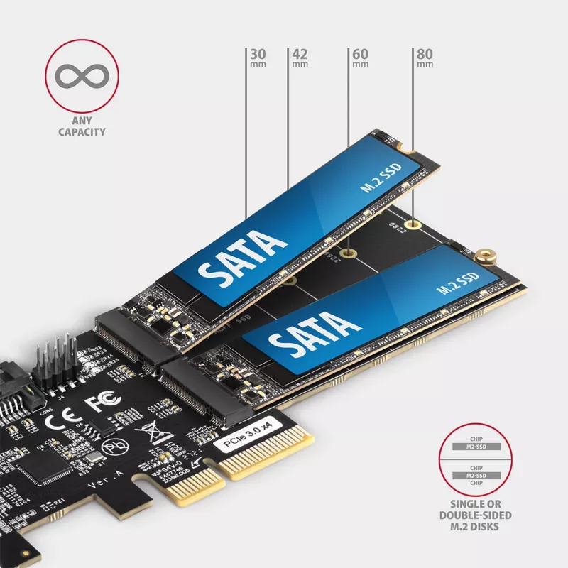 Axagon PCES-SA4M2 PCIe kontrolieris 2x iekšējais SATA 6G ports + M.2 B-key saskarnes kartes/adapteris M.2, SATA