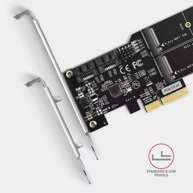 Axagon PCES-SA4M2 PCIe kontrolieris 2x iekšējais SATA 6G ports + M.2 B-key saskarnes kartes/adapteris M.2, SATA