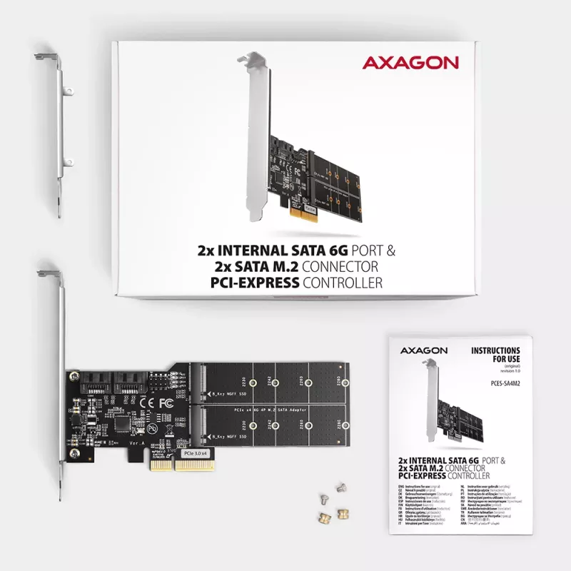 Axagon PCES-SA4M2 PCIe kontrolieris 2x iekšējais SATA 6G ports + M.2 B-key saskarnes kartes/adapteris M.2, SATA