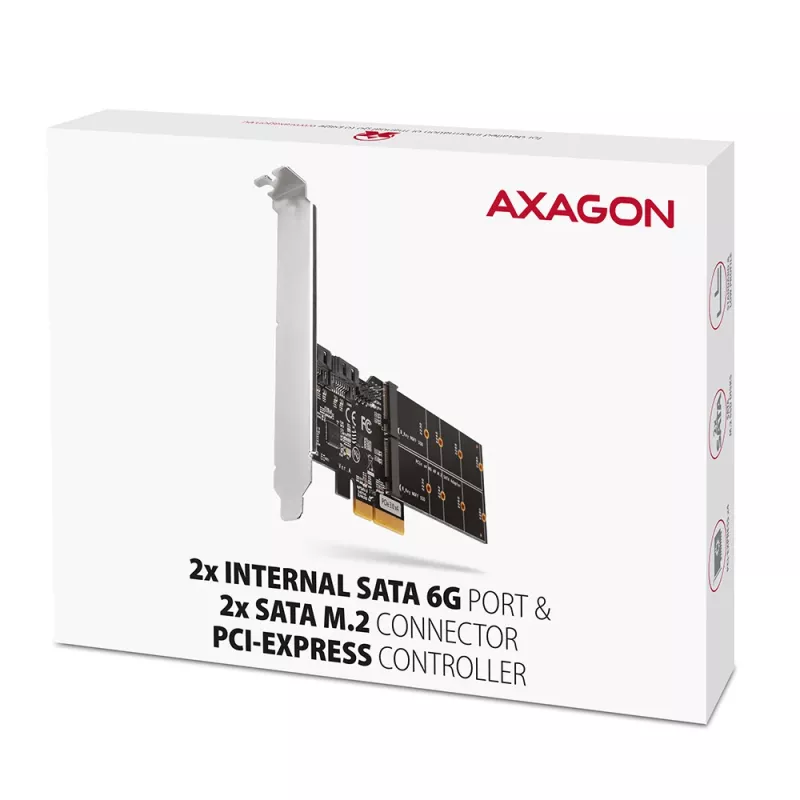 Axagon PCES-SA4M2 PCIe kontrolieris 2x iekšējais SATA 6G ports + M.2 B-key saskarnes kartes/adapteris M.2, SATA