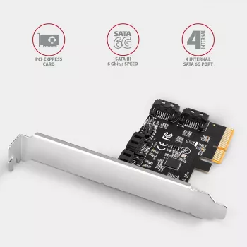 Axagon PCES-SA4X4 PCIe kontrolleris - 4x iekšējie SATA 6G porti, ASM1164, SP & LP