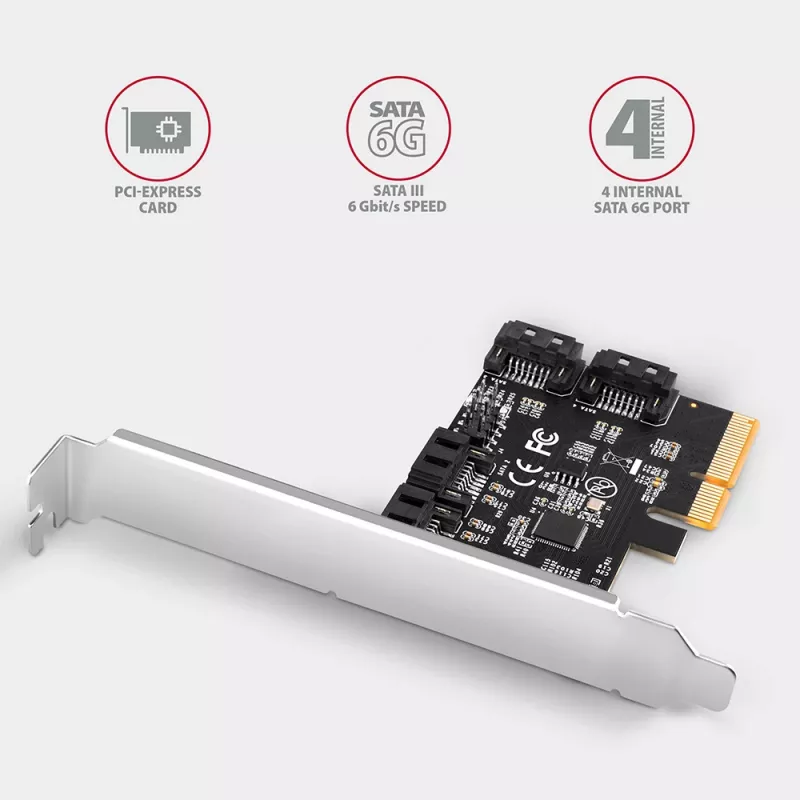 Axagon PCES-SA4X4 PCIe kontrolleris - 4x iekšējie SATA 6G porti, ASM1164, SP & LP