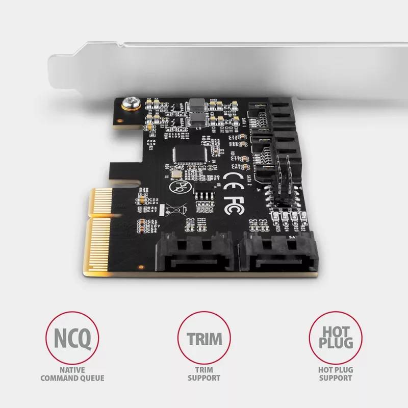 Axagon PCES-SA4X4 PCIe kontrolleris - 4x iekšējie SATA 6G porti, ASM1164, SP & LP