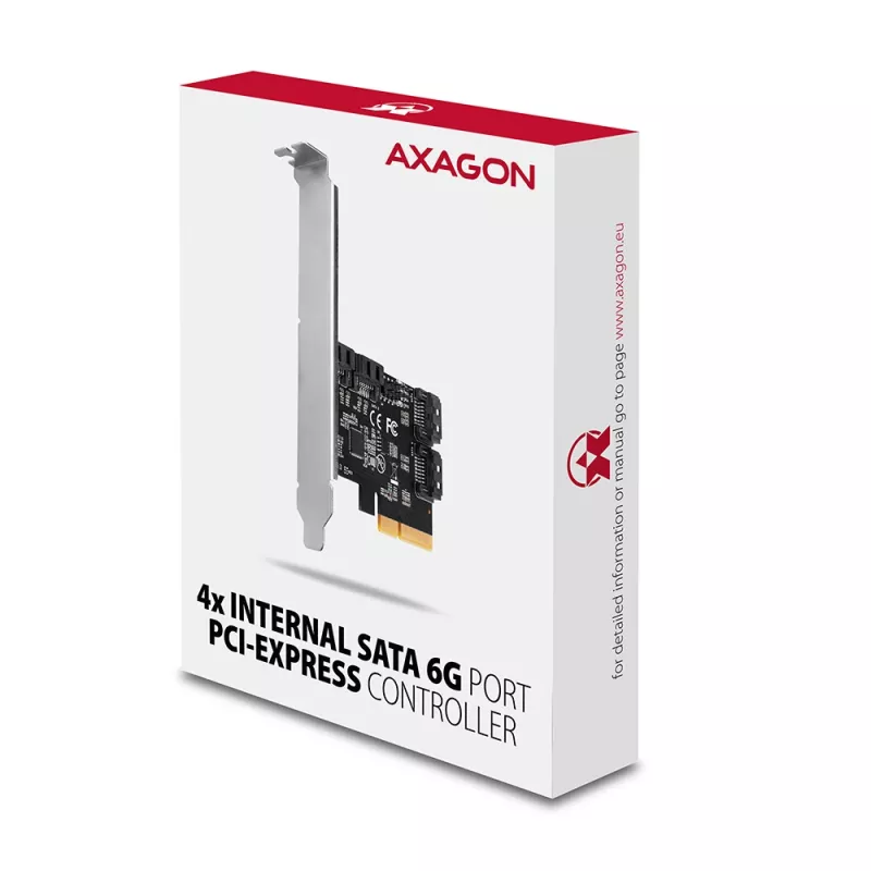 Axagon PCES-SA4X4 PCIe kontrolleris - 4x iekšējie SATA 6G porti, ASM1164, SP & LP