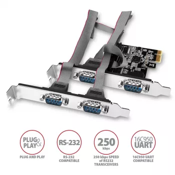 Axagon PCEA-S4N PCIe - 4x seriālā porta 250 kbp/s adapteris ar SP un LP kronšteiniem