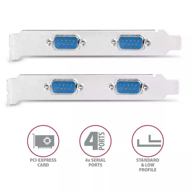 Axagon PCEA-S4N PCIe - 4x seriālā porta 250 kbp/s adapteris ar SP un LP kronšteiniem