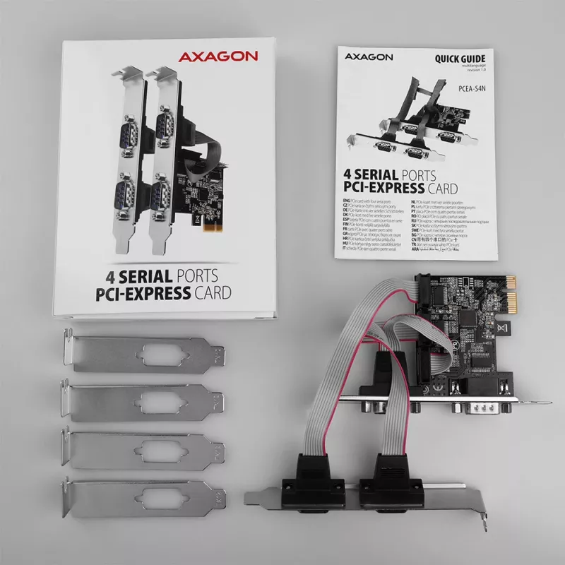 Axagon PCEA-S4N PCIe - 4x seriālā porta 250 kbp/s adapteris ar SP un LP kronšteiniem