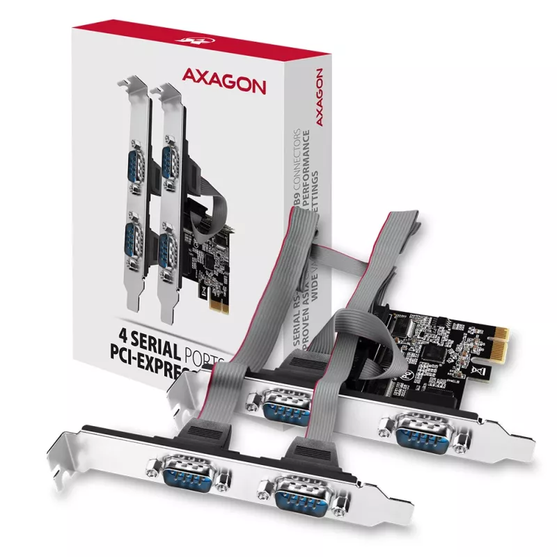 Axagon PCEA-S4N PCIe - 4x seriālā porta 250 kbp/s adapteris ar SP un LP kronšteiniem