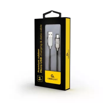 GEMBIRD Premium gumijas Micro-USB lādēšanas un datu kabelis 2 m - melns