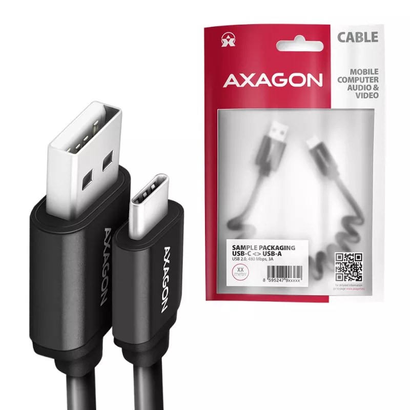 USB kabelis Axagon BUCM-AM10TB USB 2.0 0.6m USB C USB A Melns