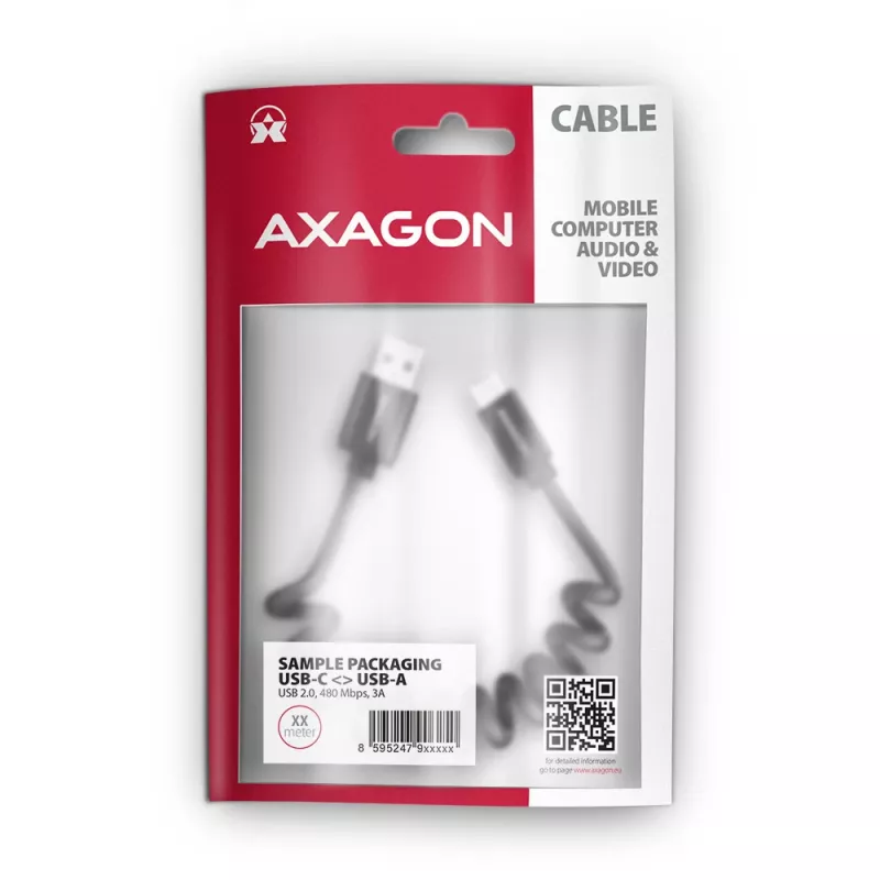 USB kabelis Axagon BUCM-AM10TB USB 2.0 0.6m USB C USB A Melns