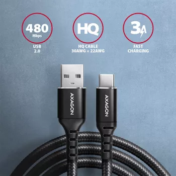 USB kabelis Axagon BUCM-AM20AB 2m USB A USB C Melns