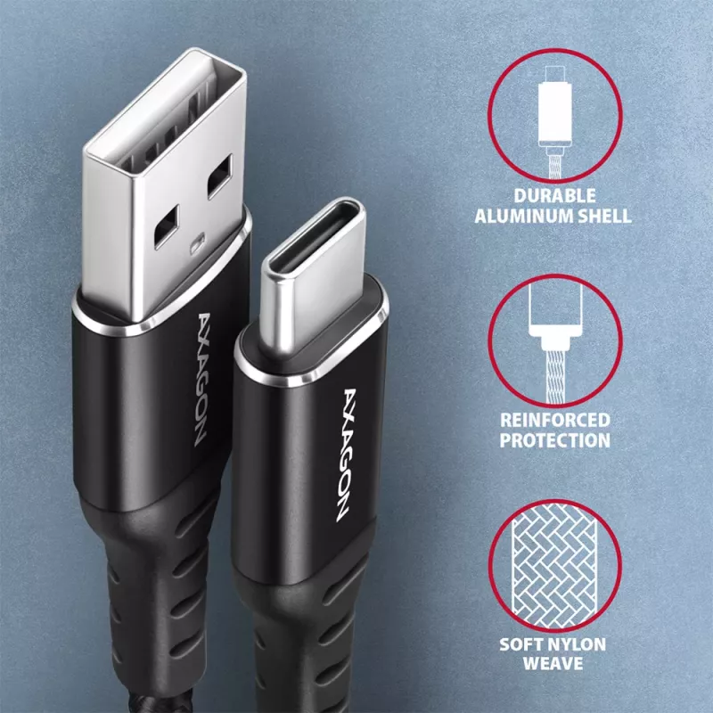 USB kabelis Axagon BUCM-AM20AB 2m USB A USB C Melns