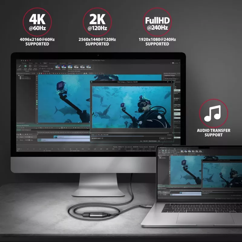 Axagon RVC-HI2M USB-C -> HDMI 2.0a adapteris 4K/60Hz HDR10