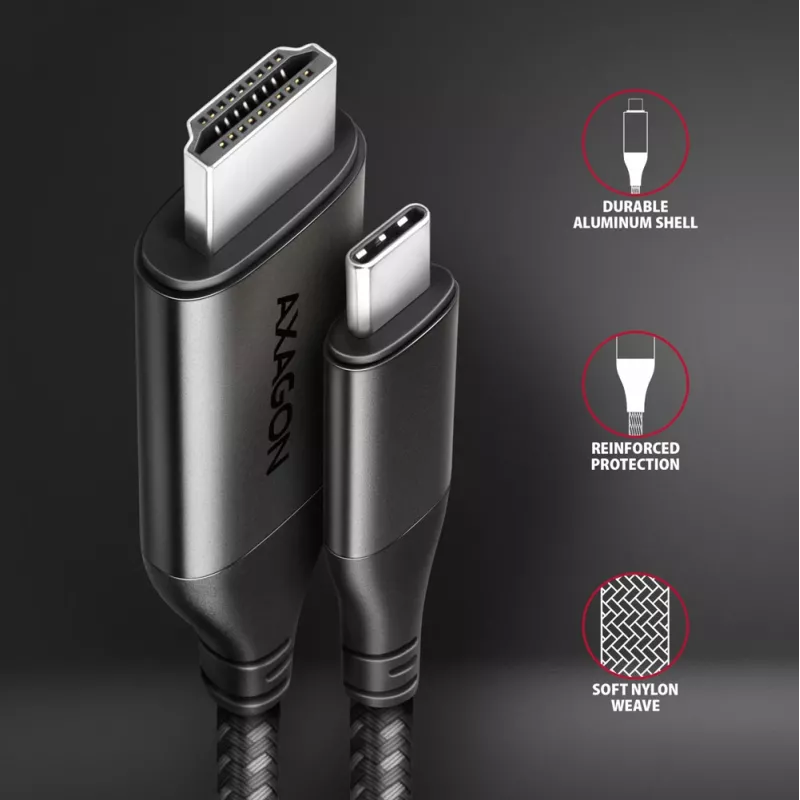 Axagon RVC-HI2MC USB-C -> HDMI 2.0a kabelis 1,8 m, 4K/60Hz HDR10