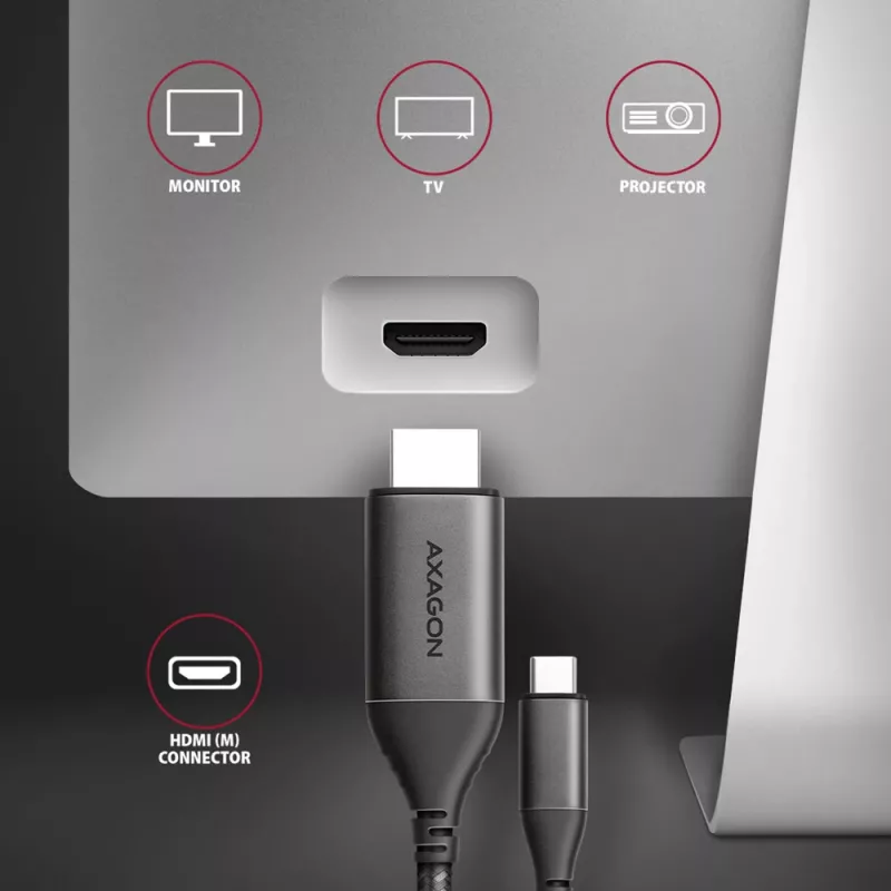 Axagon RVC-HI2MC USB-C -> HDMI 2.0a kabelis 1,8 m, 4K/60Hz HDR10