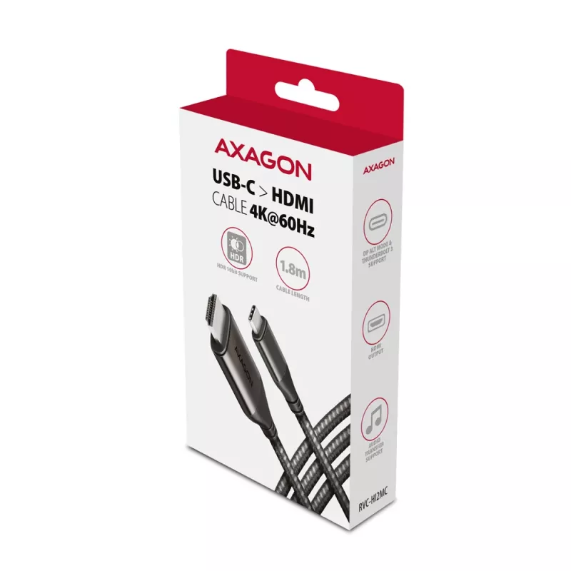 Axagon RVC-HI2MC USB-C -> HDMI 2.0a kabelis 1,8 m, 4K/60Hz HDR10