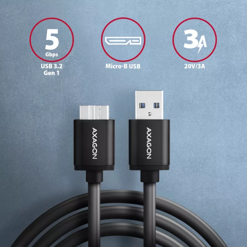 Axagon BUMM3-AM10AB SPEED Micro-B USB <> USB-A 3.2 Gen 1 kabelis 1 m